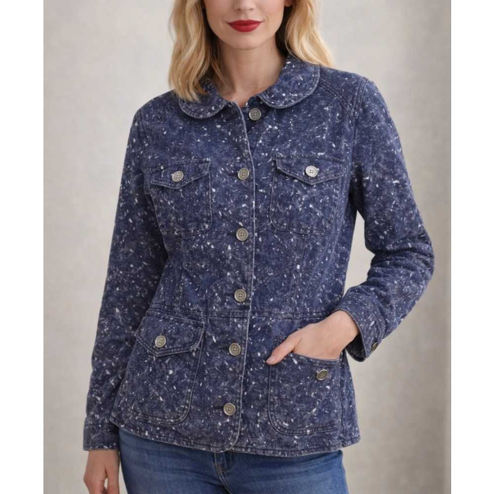 NWT Ruff Hewn Blue White Speckled Jean Jacket L